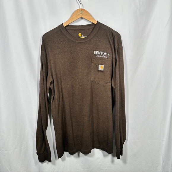 Carhartt Loose Fit Long Sleeve Pocket Tee Heather Brown Size M Workwear Graphic - Picture 2 of 12